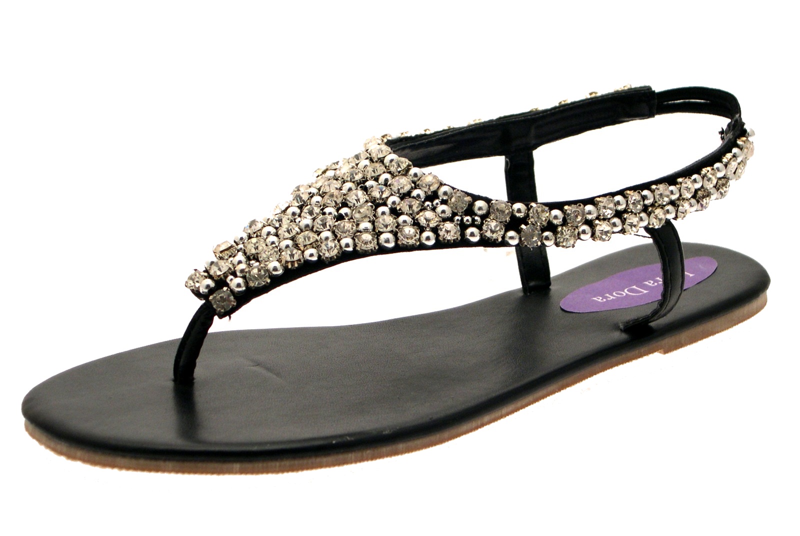 Womens Diamante Pearl Sandals Elastic Strap T Bar Thong Flip Flops Summer Shoes | eBay